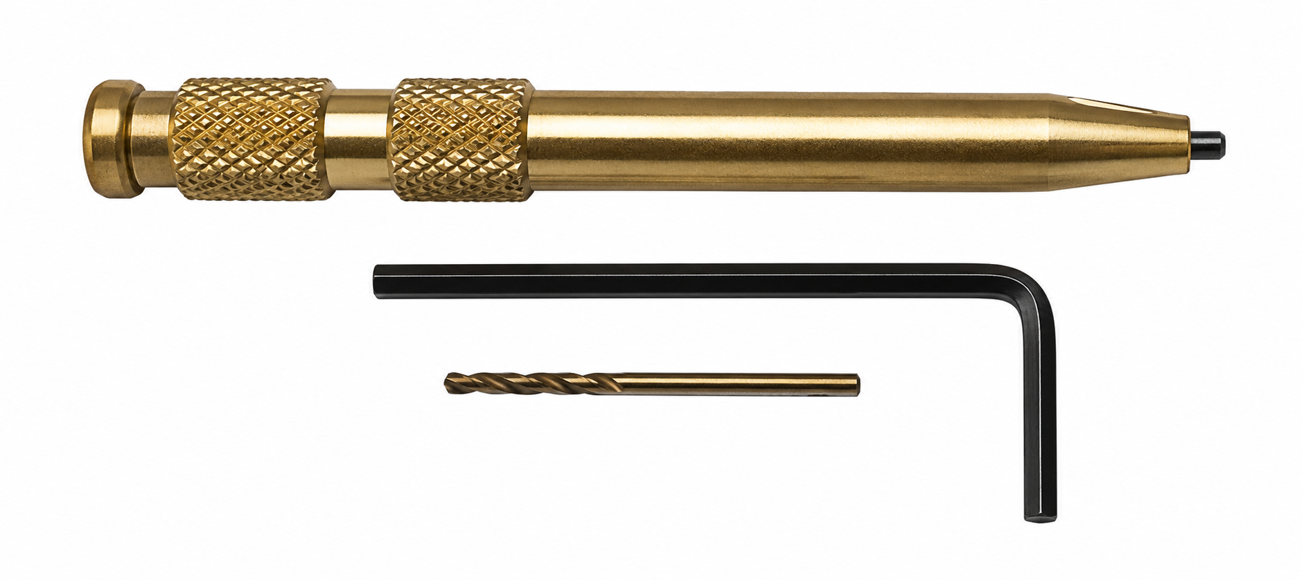 G,26 BROQUERO DE LUJO EN BRONCE — Broquero de lujo en bronce con broca y llave hexagonal, mecanizado de precisión.