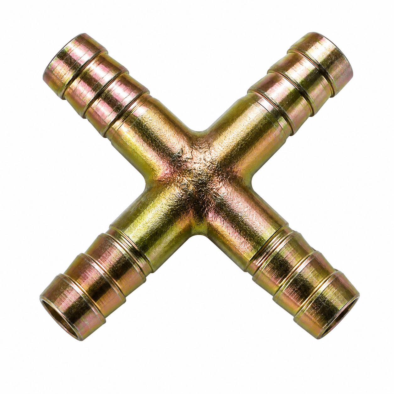 G,17 CRUCETA MANGUERA ACERO — Cruceta de 4 vías en acero para manguera, distribución en X.