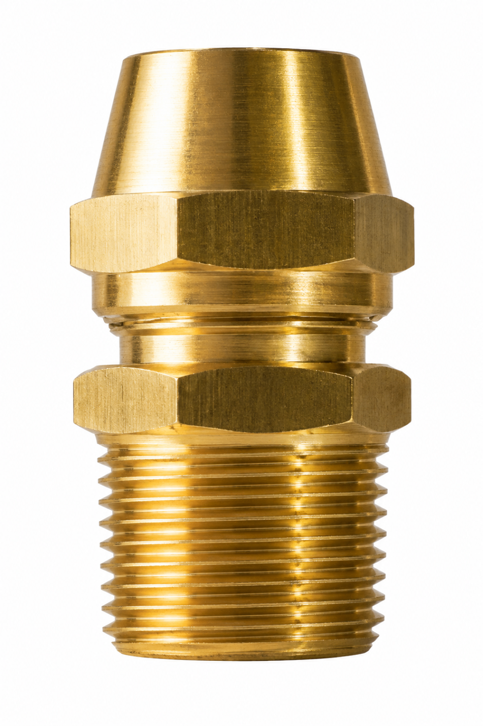 B,68 BW ACOPLE REBORDE NPT — Acople macho NPT con reborde cónico, en bronce y acero.