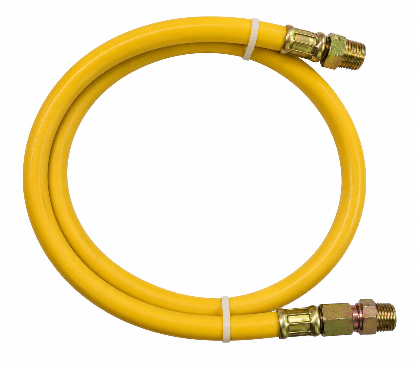 G,29 TRENZA GAS NATURAL — Manguera trenzada amarilla para gas natural con acoples macho en ambos extremos.