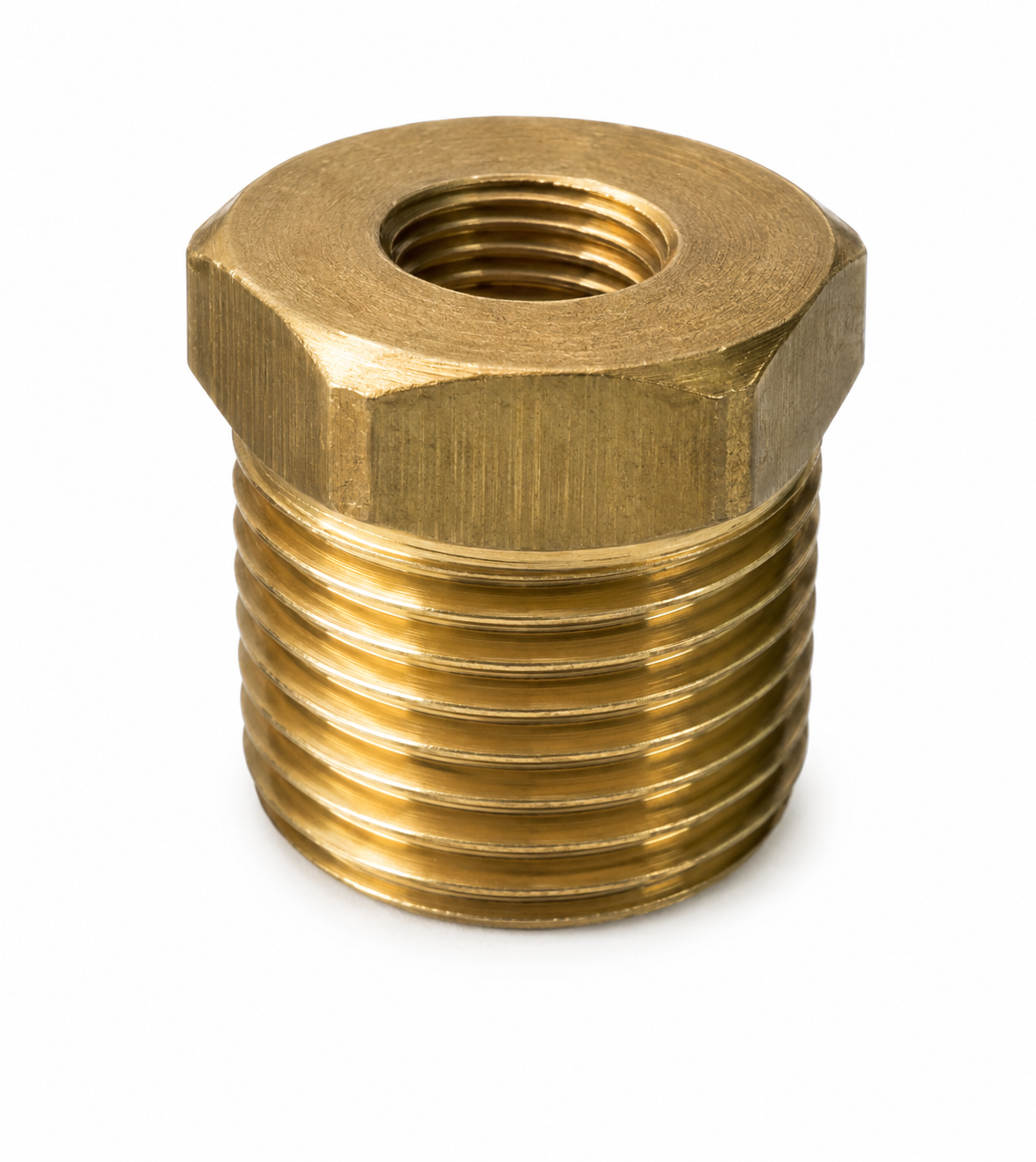 B,110 BUCHING MACHO X HEMBRA — Buching reductor hexagonal en bronce y acero.